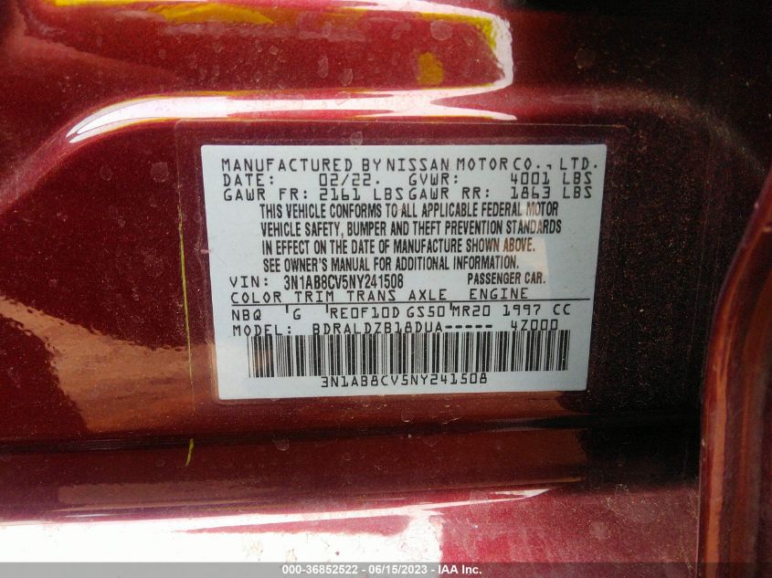 2022 NISSAN SENTRA SV - 3N1AB8CV5NY241508