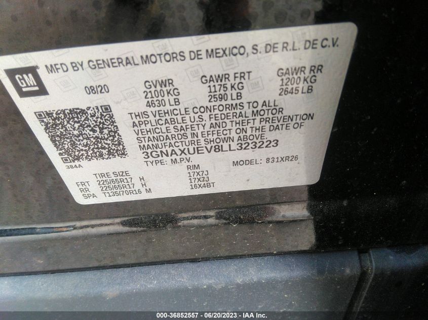 2020 CHEVROLET EQUINOX LT - 3GNAXUEV8LL323223