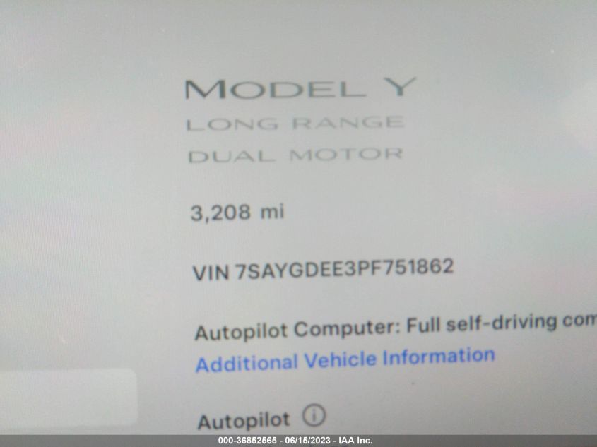 2023 TESLA MODEL Y LONG RANGE - 7SAYGDEE3PF751862