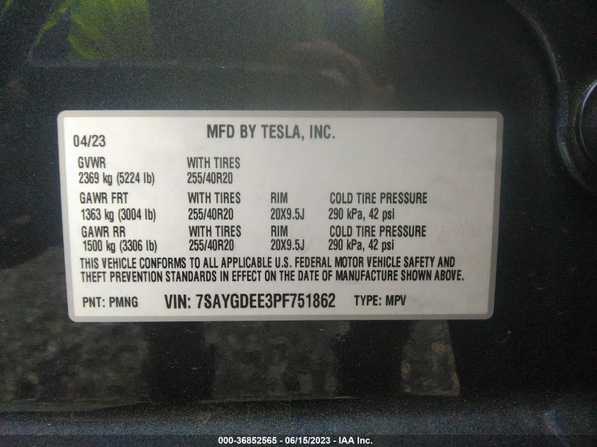 2023 TESLA MODEL Y LONG RANGE - 7SAYGDEE3PF751862