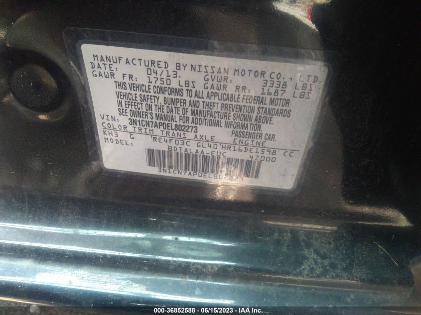 2014 NISSAN VERSA S - 3N1CN7AP0EL802273