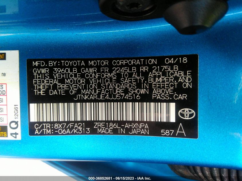 2018 TOYOTA COROLLA IM - JTNKARJE4JJ574516