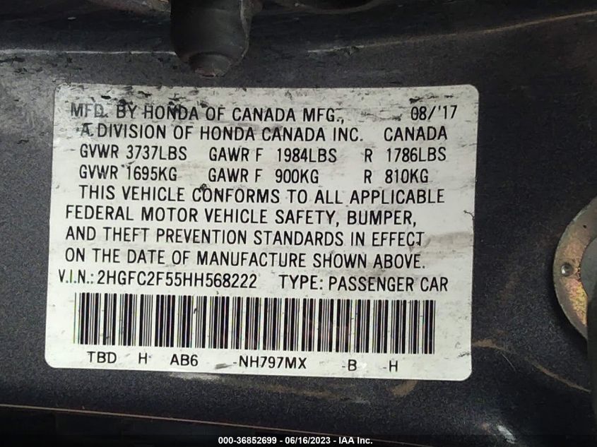2017 HONDA CIVIC SEDAN LX - 2HGFC2F55HH568222