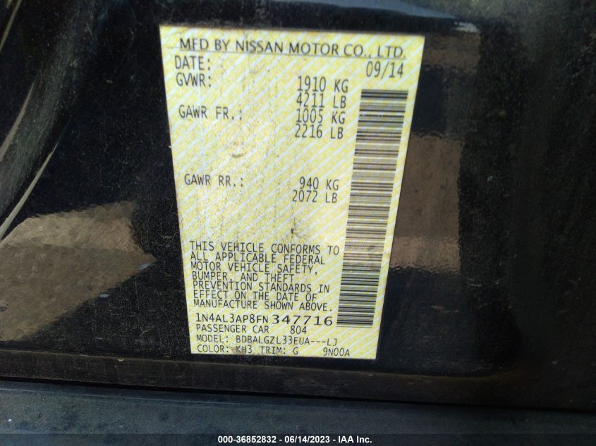 2015 NISSAN ALTIMA 2.5 S - 1N4AL3AP8FN347716