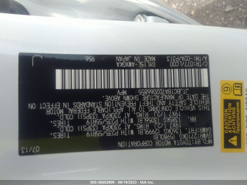 2013 LEXUS RX 450H JTJBC1BA7D2066855