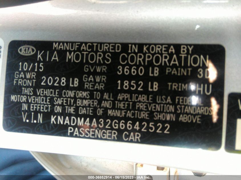 2016 KIA RIO LX - KNADM4A32G6642522