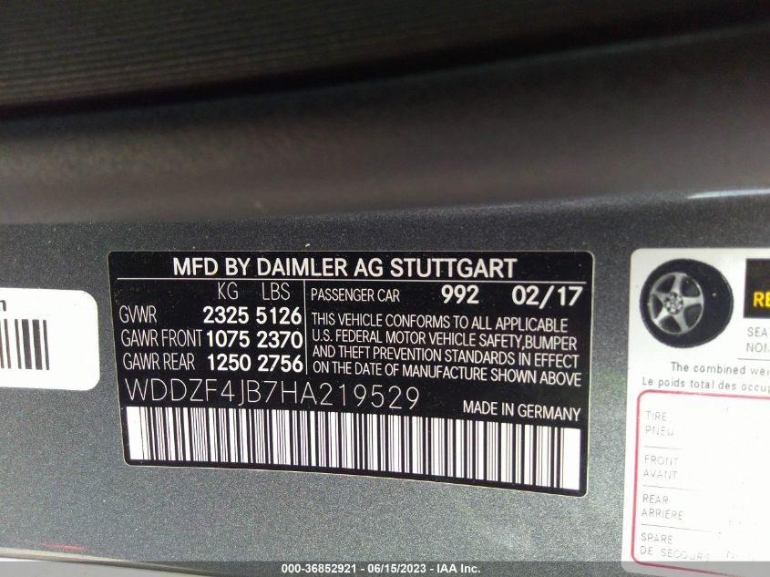 2017 MERCEDES-BENZ E-CLASS E 300 - WDDZF4JB7HA219529