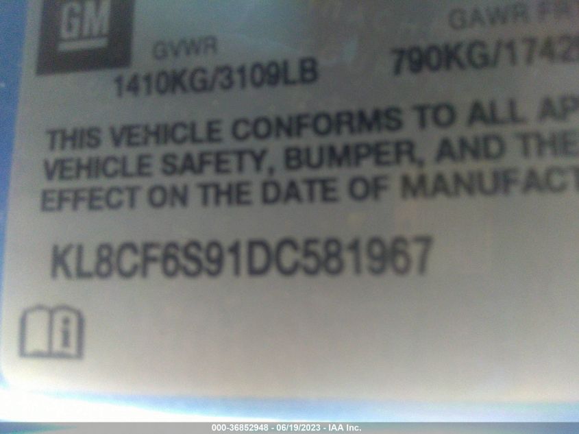 2013 CHEVROLET SPARK LT - KL8CF6S91DC581967
