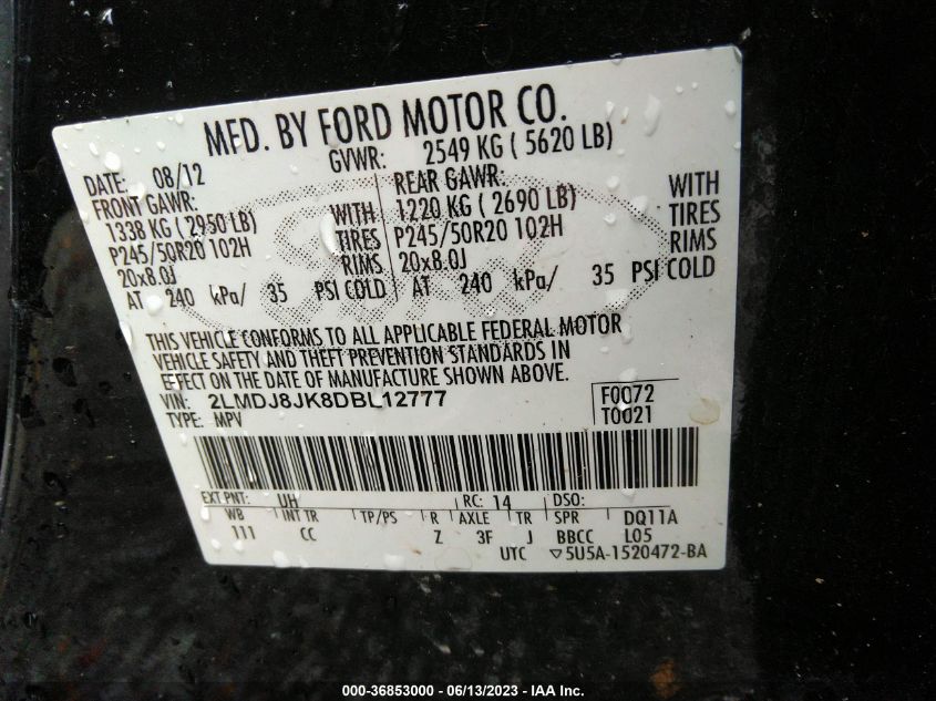 2013 LINCOLN MKX - 2LMDJ8JK8DBL12777