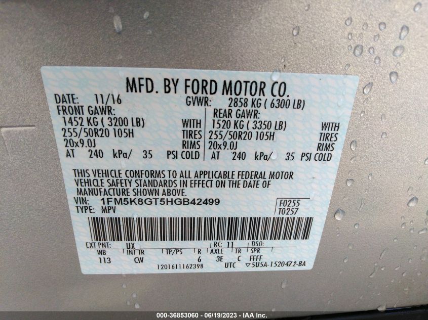 2017 FORD EXPLORER SPORT - 1FM5K8GT5HGB42499