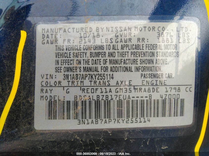 2019 NISSAN SENTRA S/SV/SR/SL - 3N1AB7AP7KY255114