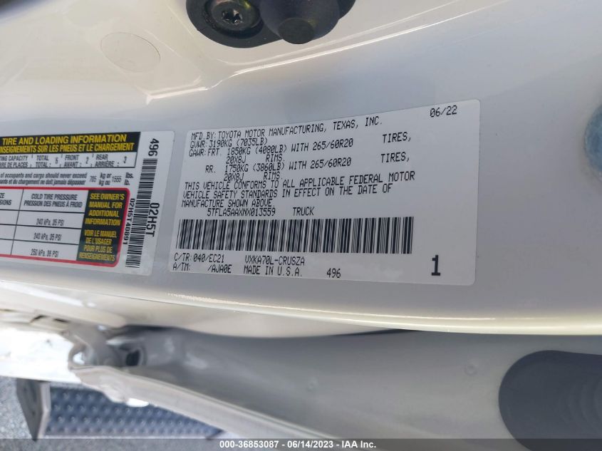 2022 TOYOTA TUNDRA 2WD SR5 5TFLA5AAXNX013559