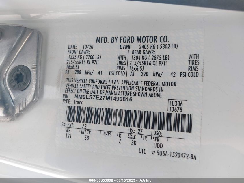 2021 FORD TRANSIT CONNECT VAN XL - NM0LS7E27M1490816
