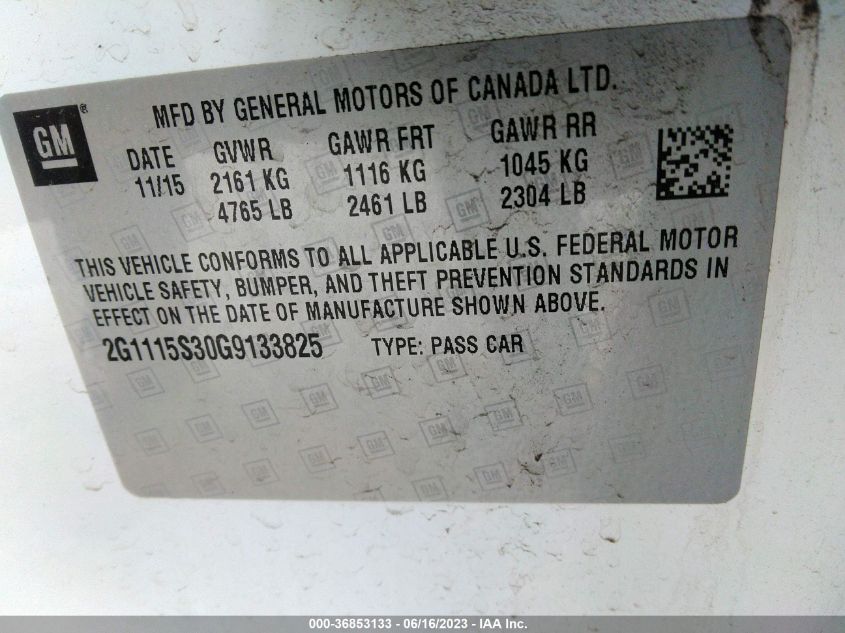 2016 CHEVROLET IMPALA LT - 2G1115S30G9133825
