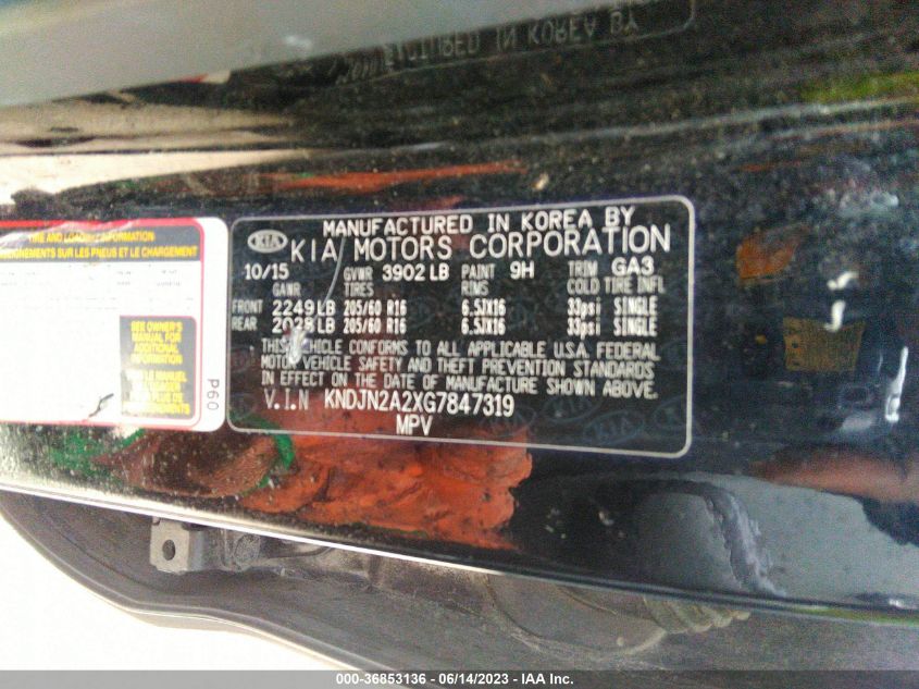2016 KIA SOUL - KNDJN2A2XG7847319