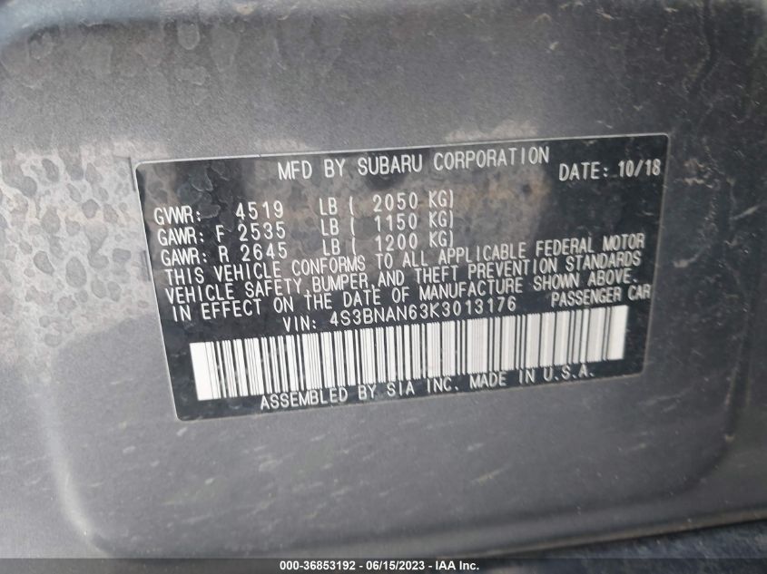 2019 SUBARU LEGACY LIMITED - 4S3BNAN63K3013176