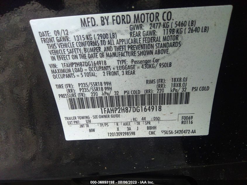 2013 FORD TAURUS SEL - 1FAHP2H87DG164918