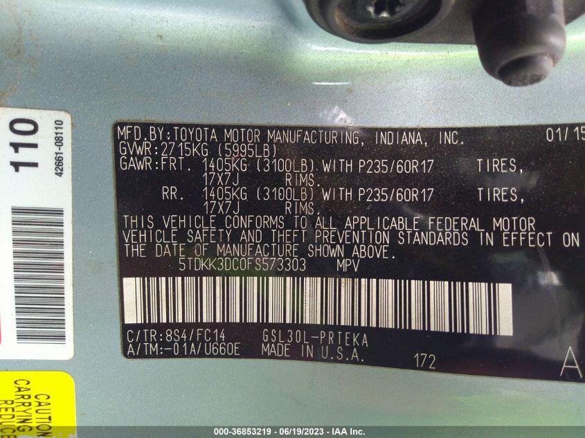 2015 TOYOTA SIENNA LE - 5TDKK3DC0FS573303