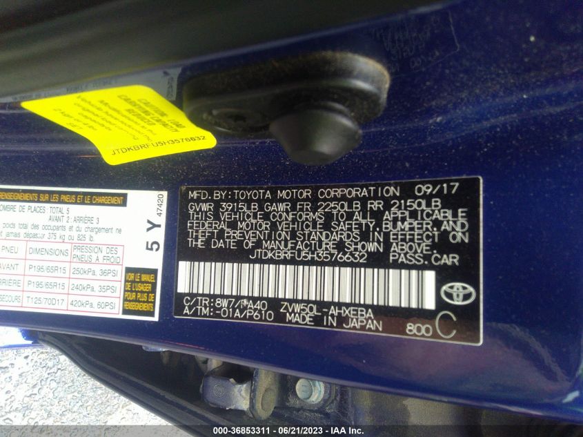 2017 TOYOTA PRIUS TWO/TWO ECO/THREE - JTDKBRFU5H3576632