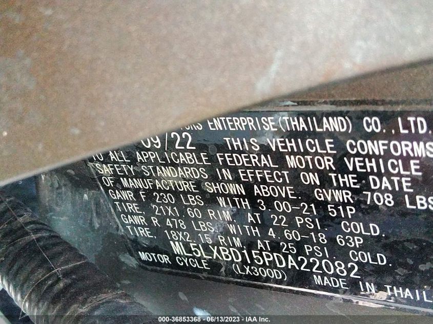 VIN ML5LXBD15PDA22082 2023 KAWASAKI KLX300 D
