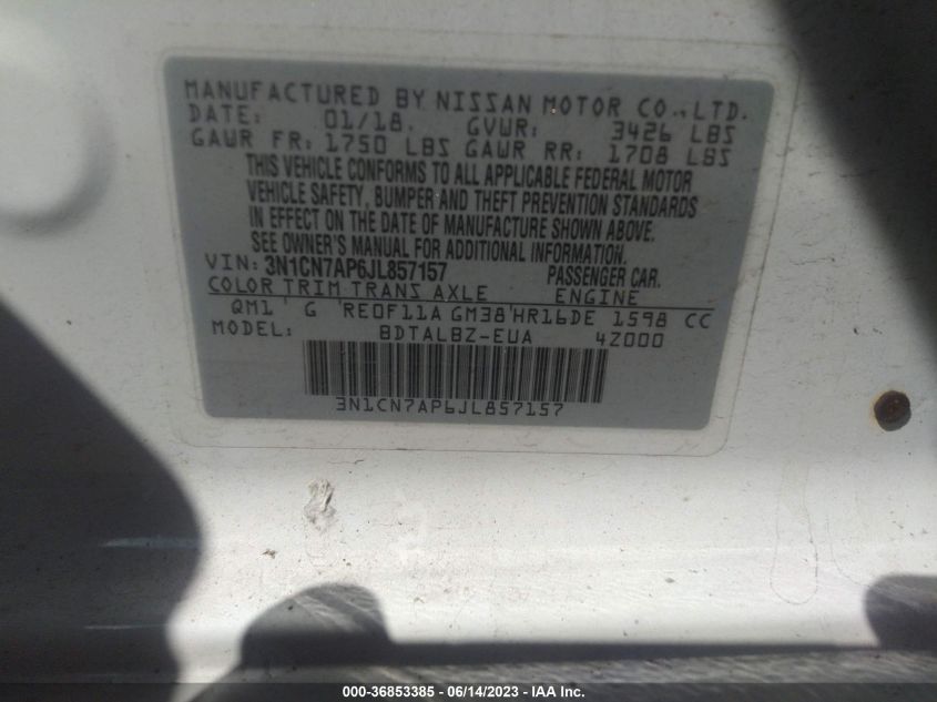 2018 NISSAN VERSA SEDAN SV - 3N1CN7AP6JL857157