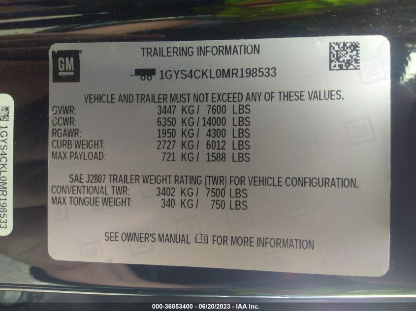 2021 CADILLAC ESCALADE PREMIUM LUXURY - 1GYS4CKL0MR198533