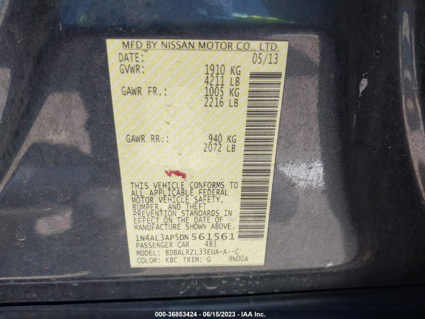 2013 NISSAN ALTIMA 2.5/S/SV/SL - 1N4AL3AP5DN561561