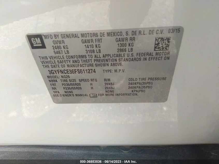 2015 CADILLAC SRX PERFORMANCE COLLECTION - 3GYFNCE36FS611274