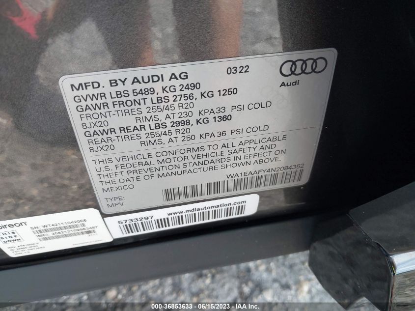2022 AUDI Q5 PREMIUM PLUS 45 - WA1EAAFY4N2084352
