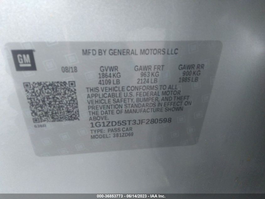 2018 CHEVROLET MALIBU LT - 1G1ZD5ST3JF280598