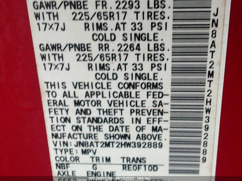 2017 NISSAN ROGUE SV - JN8AT2MT2HW392889