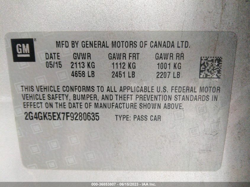 2015 BUICK REGAL - 2G4GK5EX7F9280635