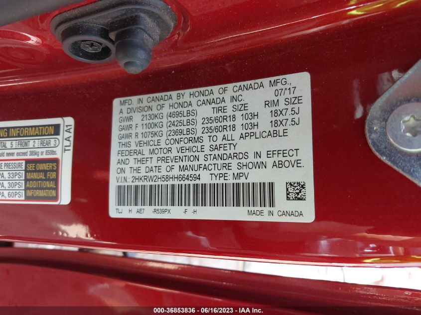 2017 HONDA CR-V EX - 2HKRW2H58HH664594