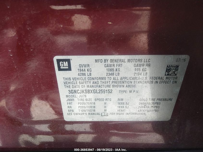 2016 CHEVROLET TRAX LS - 3GNCJKSBXGL259152