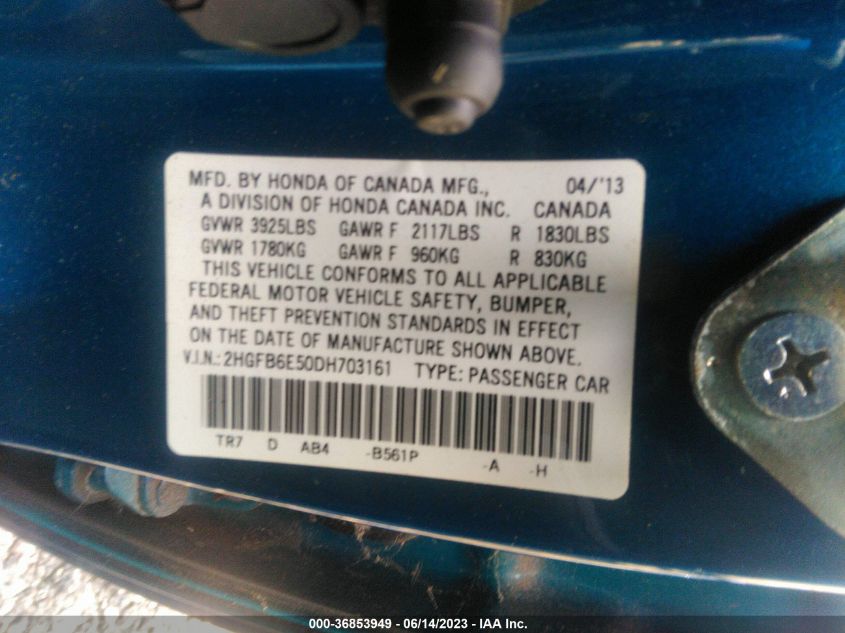 2013 HONDA CIVIC SDN SI - 2HGFB6E50DH703161