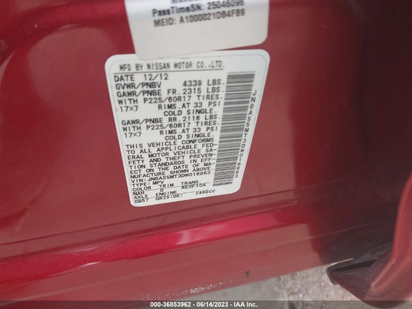 2013 NISSAN ROGUE S/SV - JN8AS5MT3DW016863