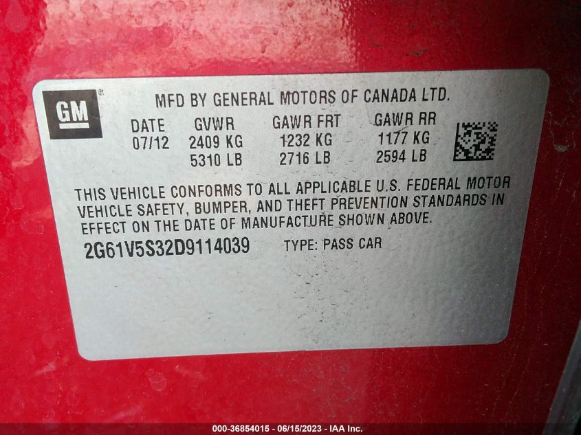 2013 CADILLAC XTS PLATINUM - 2G61V5S32D9114039
