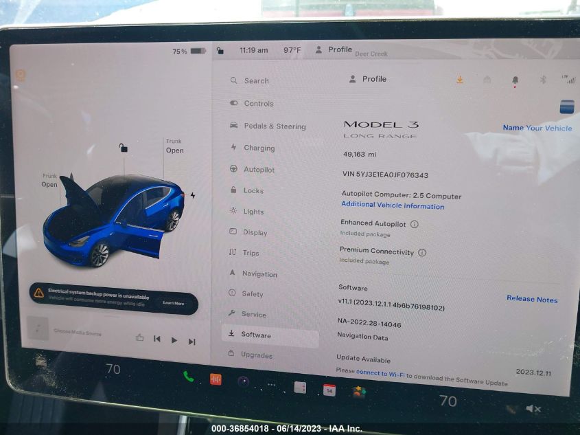 2018 TESLA MODEL 3 RANGE BATTERY - 5YJ3E1EA0JF076343