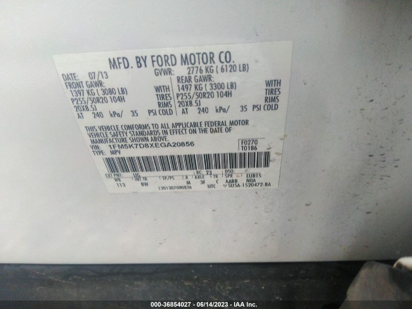 2014 FORD EXPLORER XLT - 1FM5K7D8XEGA20856