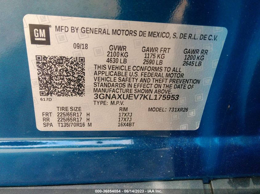 2019 CHEVROLET EQUINOX LT - 3GNAXUEV7KL175953