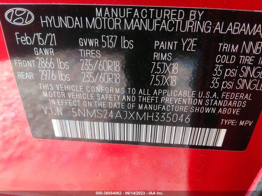 VIN 5NMS24AJXMH335046 2021 HYUNDAI SANTA FE SEL