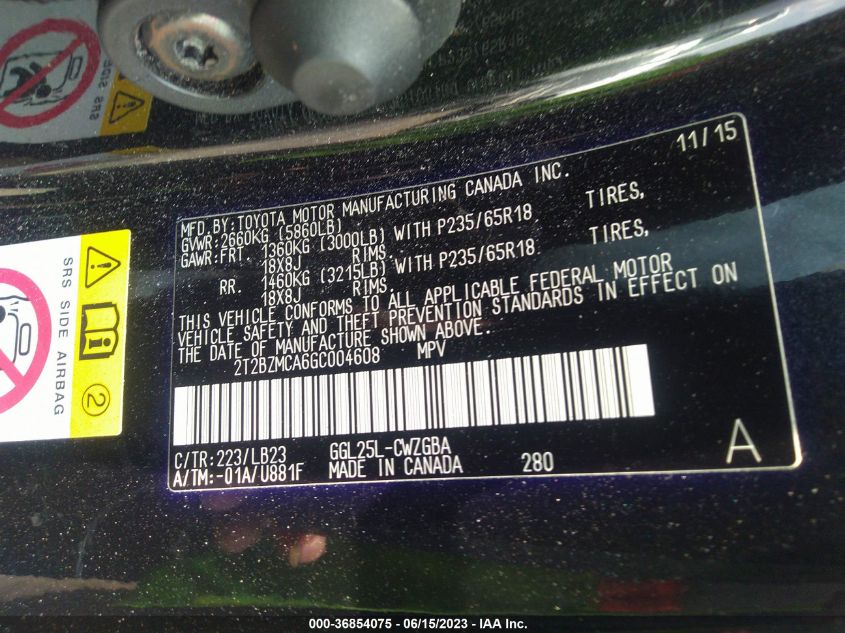 2016 LEXUS RX 350 - 2T2BZMCA6GC004608