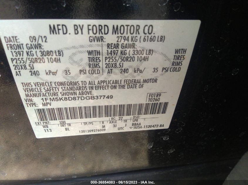 2013 FORD EXPLORER XLT - 1FM5K8D87DGB37749