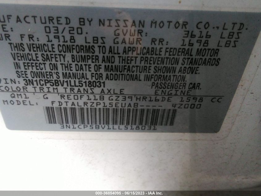 2020 NISSAN KICKS S - 3N1CP5BV1LL518031