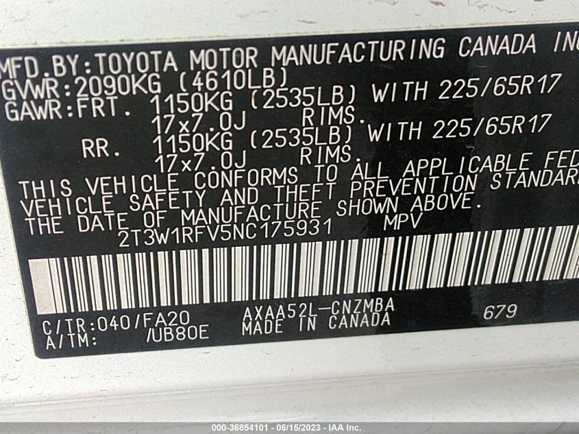 2022 TOYOTA RAV4 XLE/XLE PREMIUM - 2T3W1RFV5NC175931