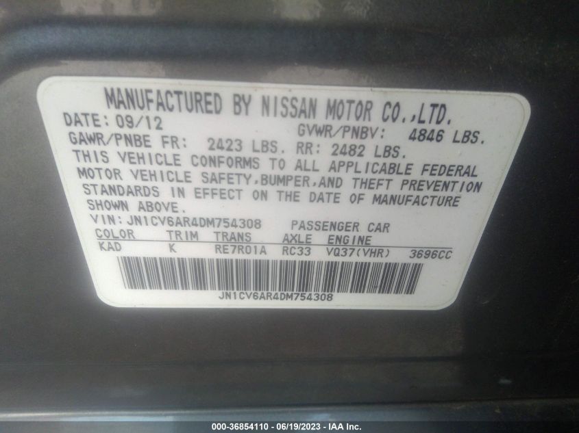 2013 INFINITI G37 SEDAN X - JN1CV6AR4DM754308