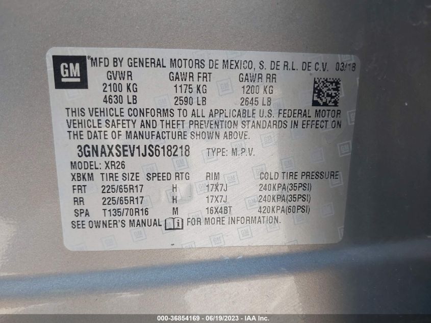 2018 CHEVROLET EQUINOX LT - 3GNAXSEV1JS618218