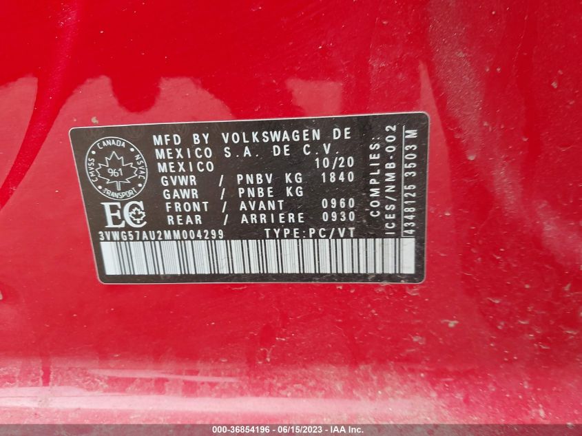2021 VOLKSWAGEN GOLF - 3VWG57AU2MM004299