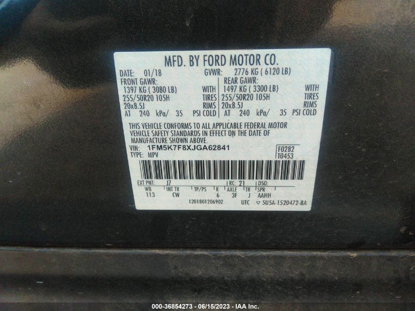 2018 FORD EXPLORER LIMITED - 1FM5K7F8XJGA62841