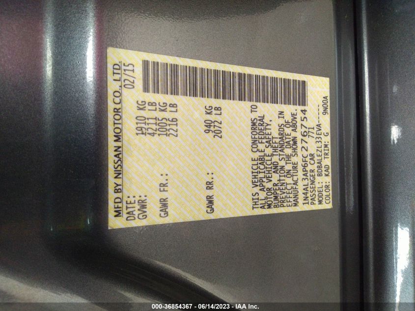 2015 NISSAN ALTIMA 2.5/S/SV/SL - 1N4AL3AP6FC276754